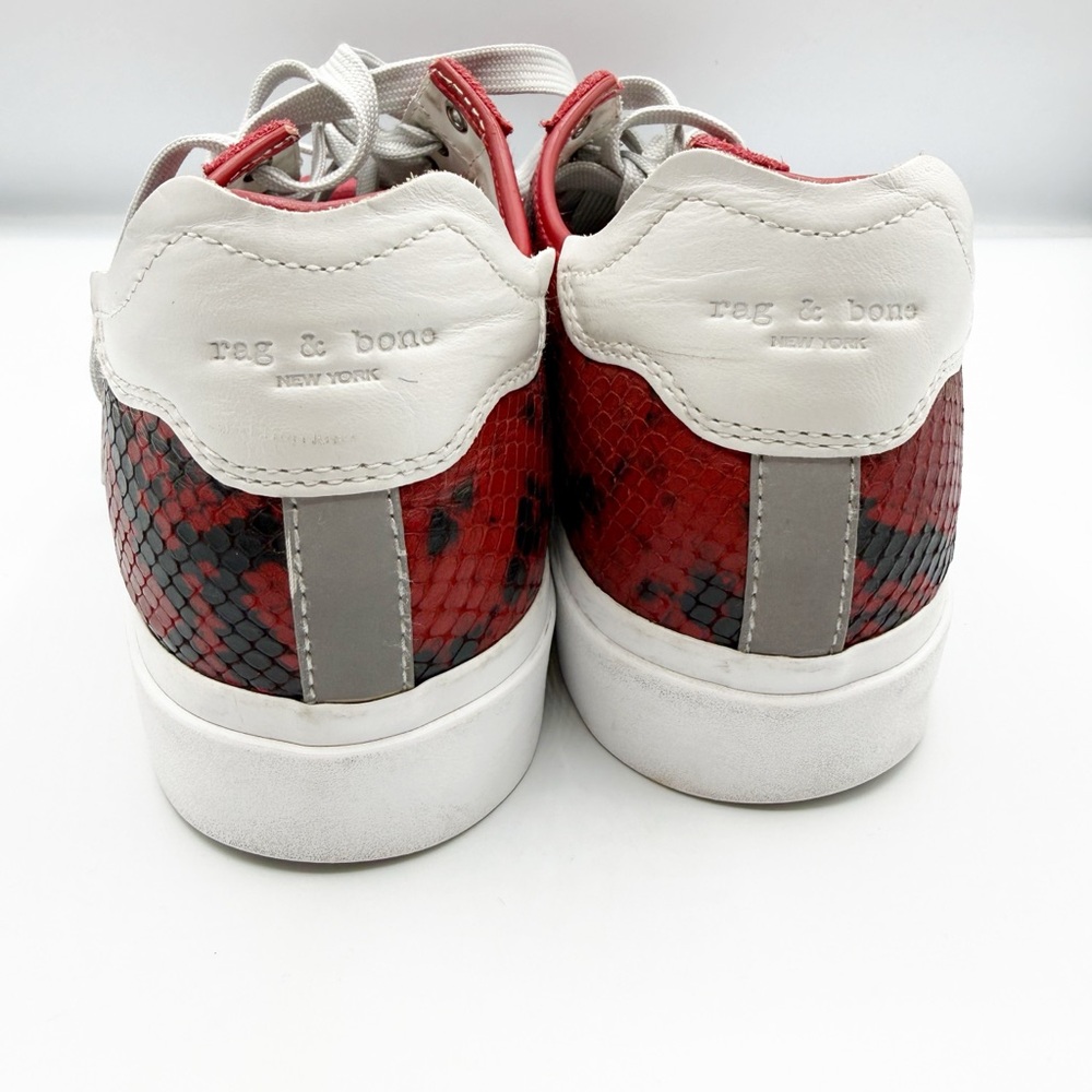 Rag & Bone RB Army Low Sneakers Red Suede Faux Snakeskin Print Size 38.5 - Picture 4 of 7